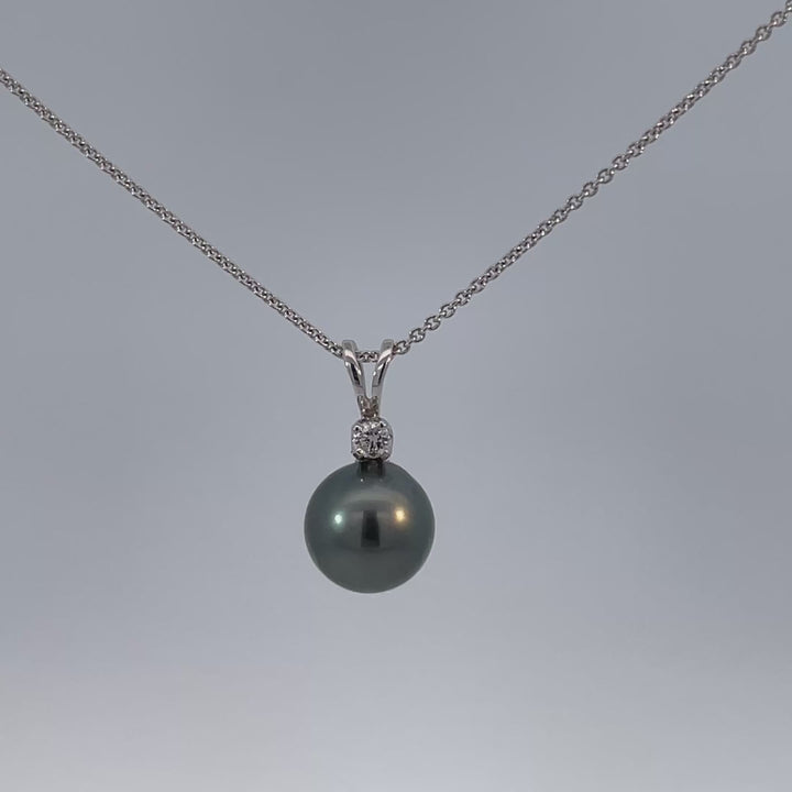 Tahitian Pearl 8MM Diamond Pendant 14K White Gold