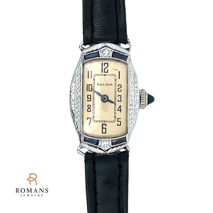 Bulova 1920's Tonneau-Shaped Ladies Watch 18K White Gold