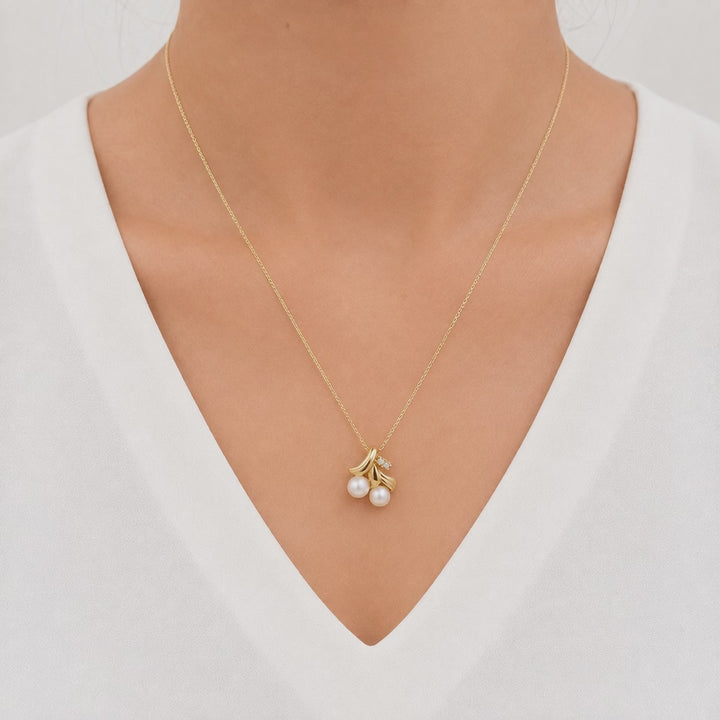Pearl Diamond Fruit Pendant 14K Yellow Gold