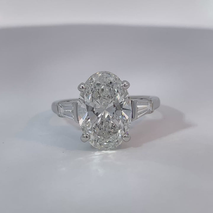 Lab Grown Oval Diamond Three Stone Engagement Ring 4.52CT Platinum