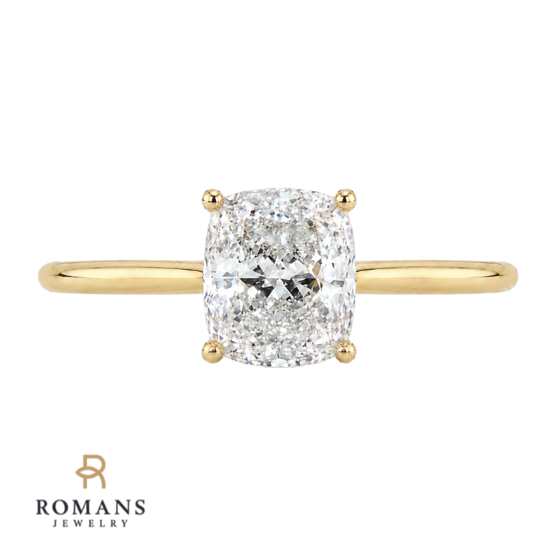Romalla Solitaire 1.50CT Cushion Cut Lab Diamond Ring 14K Yellow Gold