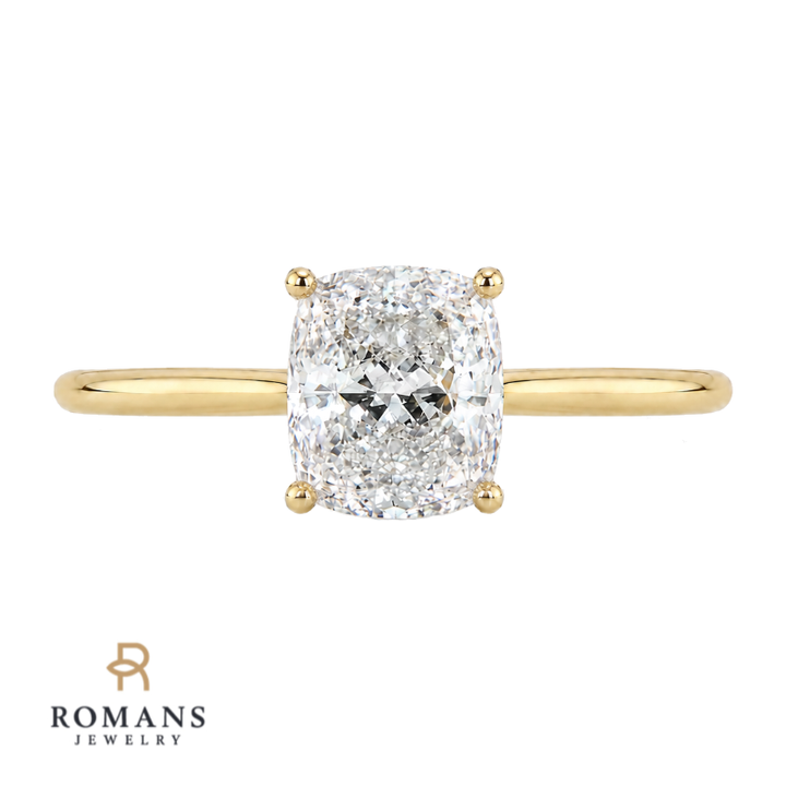 Romalla Solitaire 1.50CT Cushion Cut Lab Diamond Ring 14K Yellow Gold