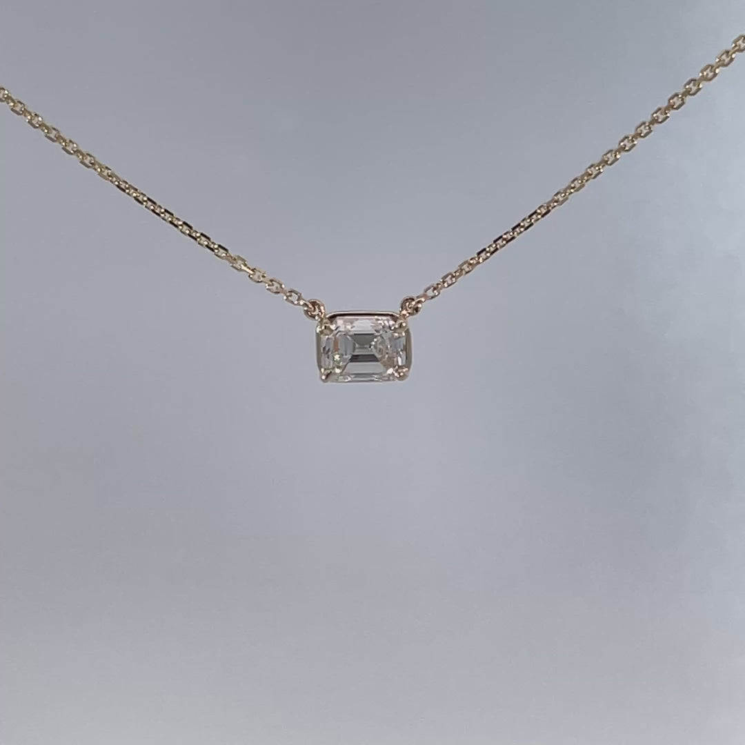 Emerald Cut Diamond Floating Necklace 0.51CT GIA 14K Yellow Gold
