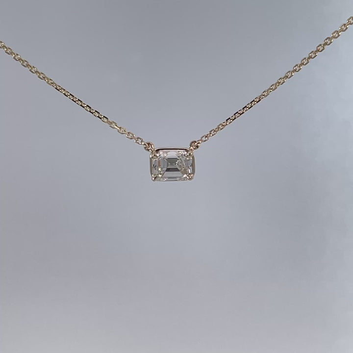 Emerald Cut Diamond Floating Necklace 0.51CT GIA 14K Yellow Gold