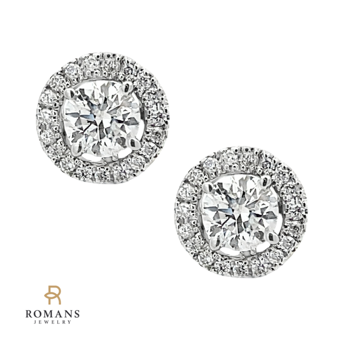 Diamond Halo 0.60ctw Studs 14K White Gold