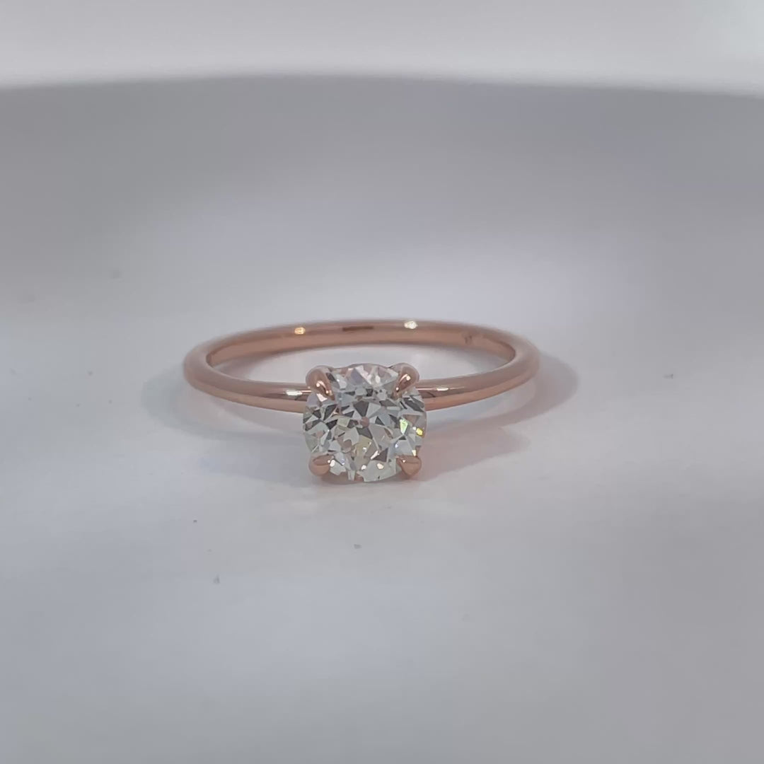 Covenant Hidden Halo Old European Natural Diamond Engagement Ring 0.98CT 14K Rose Gold