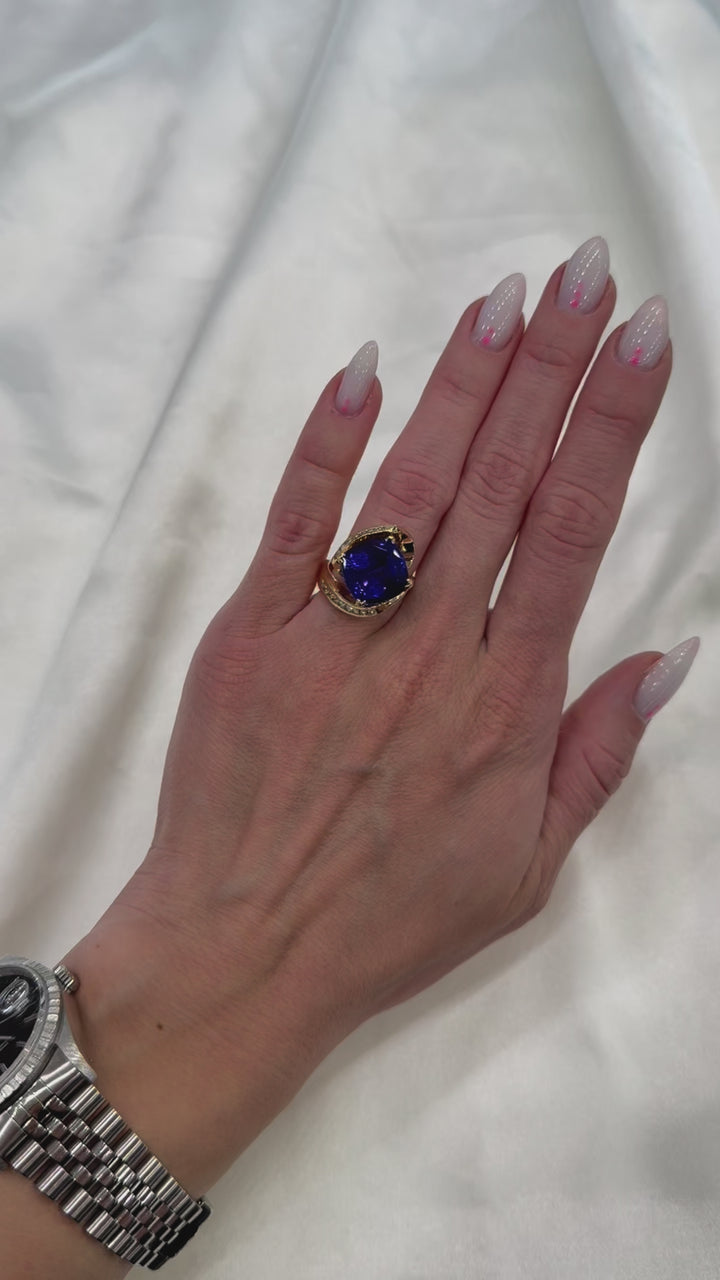 Tanzanite Diamond Ring 14K Yellow Gold 12.45 CT GIA