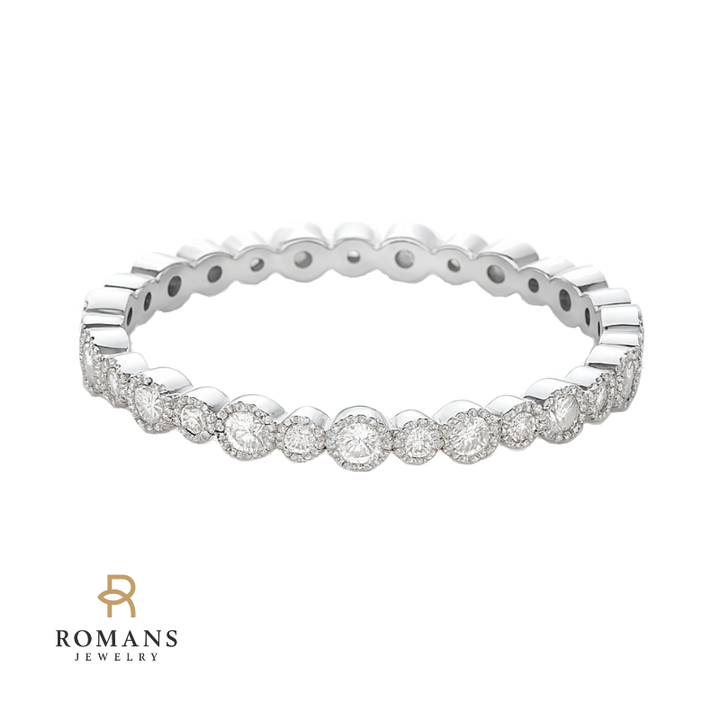 Alternating Bezel Diamond Eternity Band 14K White Gold .16CTW