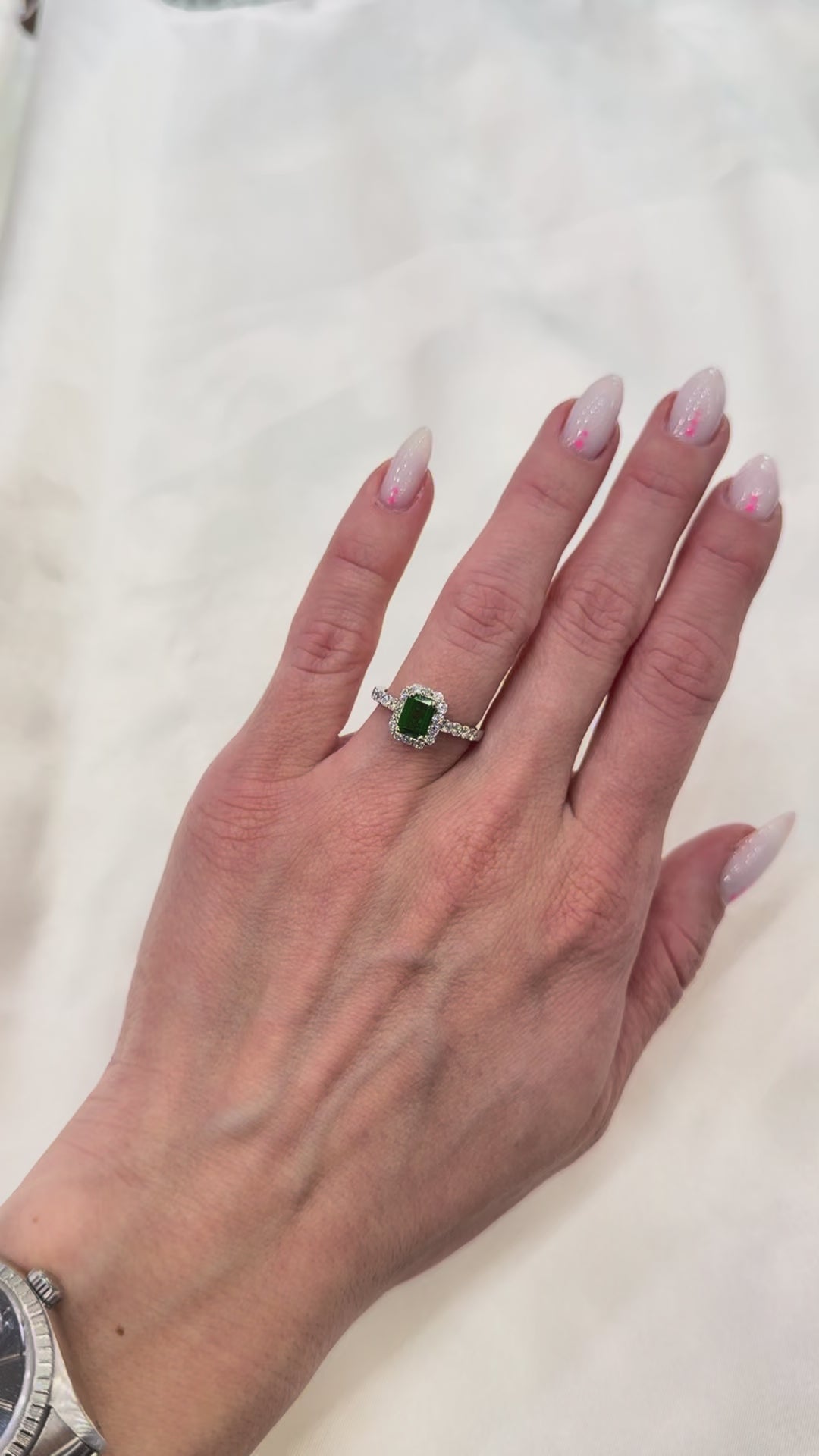 Tourmaline Diamond Halo Ring 14K White Gold 1.21 CT