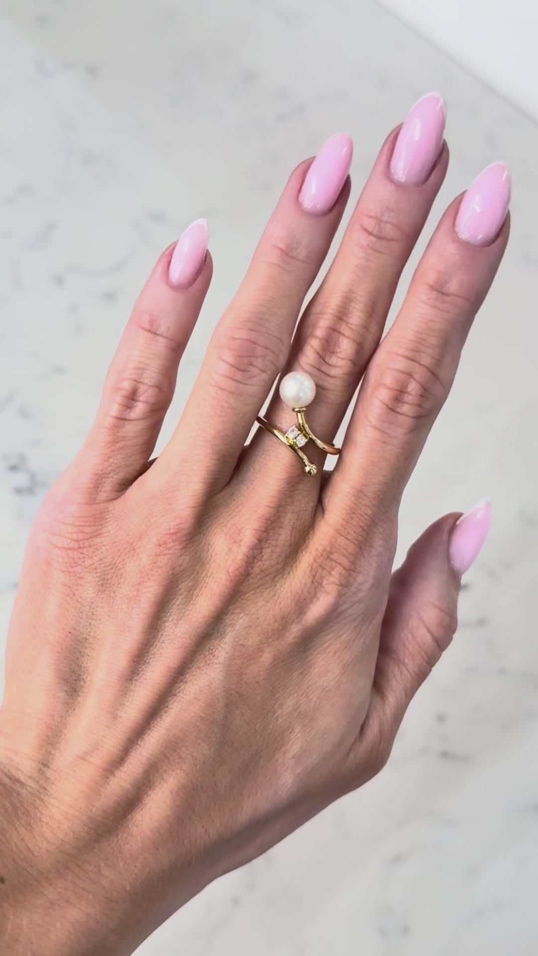 Pearl White Topaz Bypass Ring 14K Yellow Gold