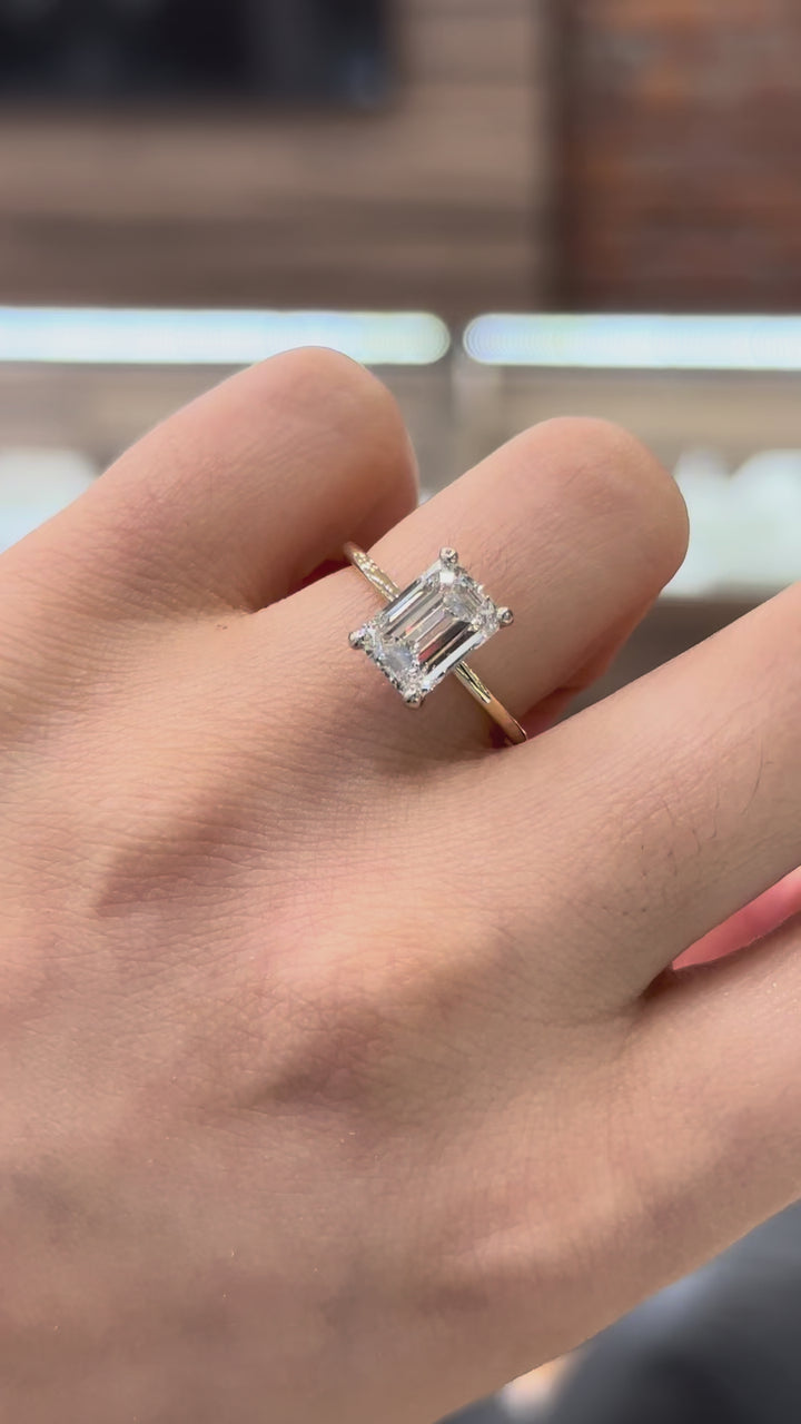 Isleana Emerald Cut Lab Diamond Ring 2.58CT 14K Two Tone Solitaire