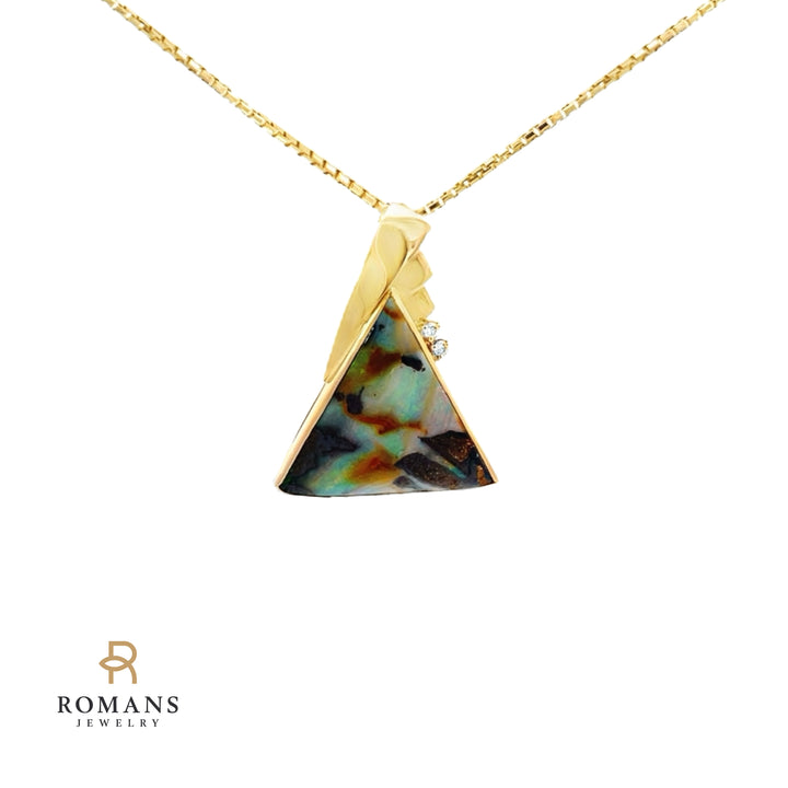 Boulder Opal Diamond Pendant 14K Yellow Gold