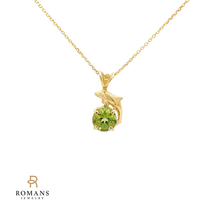 Dolphin Peridot Pendant 14K Yellow Gold 0.89 CT