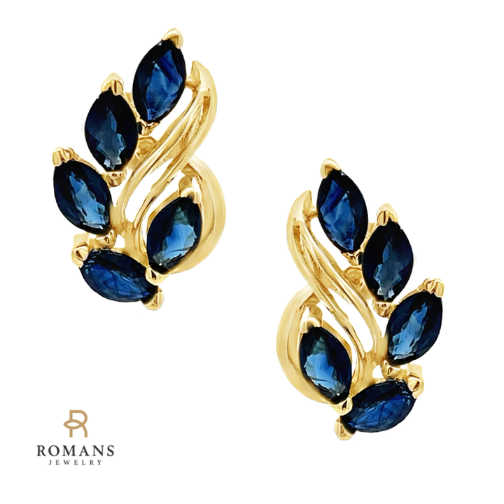 Sapphire Nature Inspired Earrings 14K Yellow Gold 1.20CT