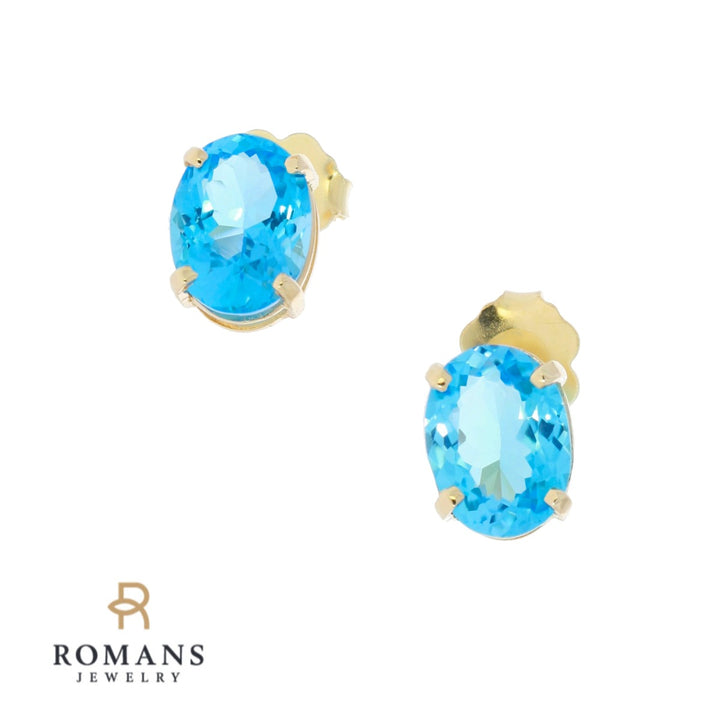 Swiss Blue Topaz Stud Earrings 14K Yellow Gold 2.68CTW