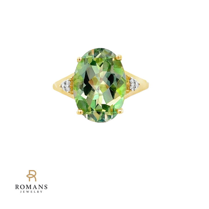 Mystic Topaz Ring with Diamond Trios 14K Yellow Gold