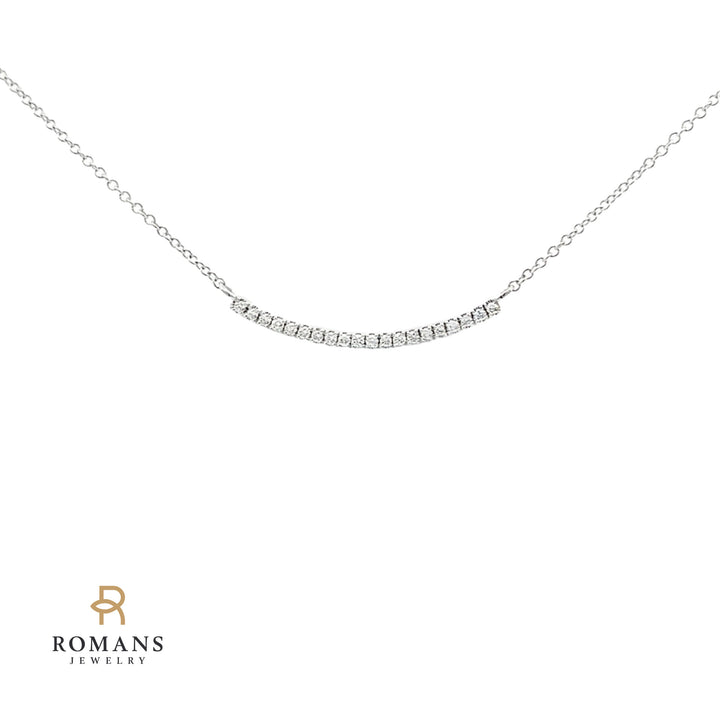 Slim Curved Diamond Bar Necklace 14K White Gold