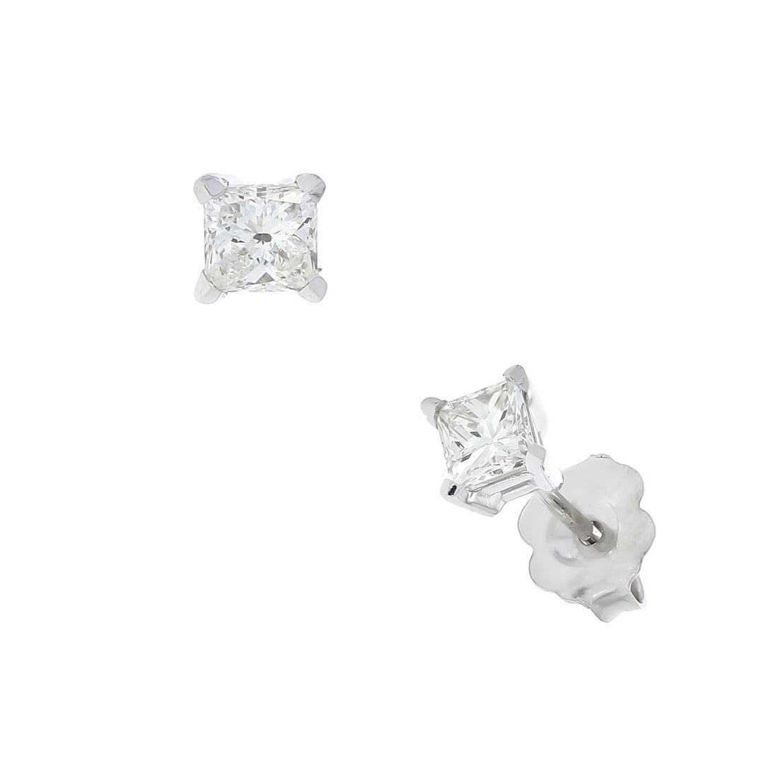 Princess Cut Diamond Stud Earrings 14K White Gold .56CTW