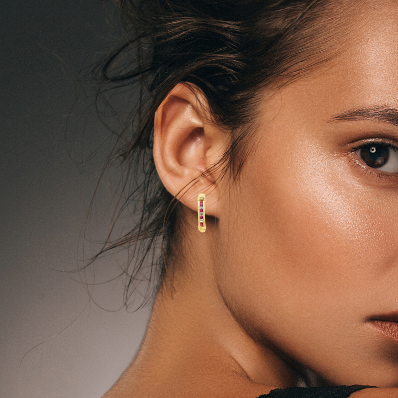 Ruby Diamond Half Hoops 10K Yellow Gold