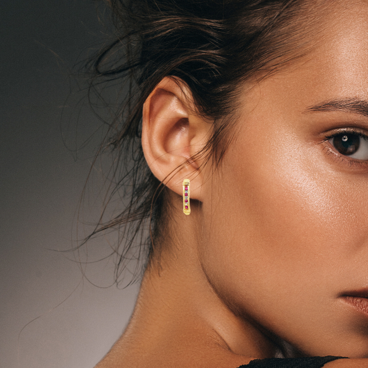 Ruby Diamond Half Hoops 10K Yellow Gold