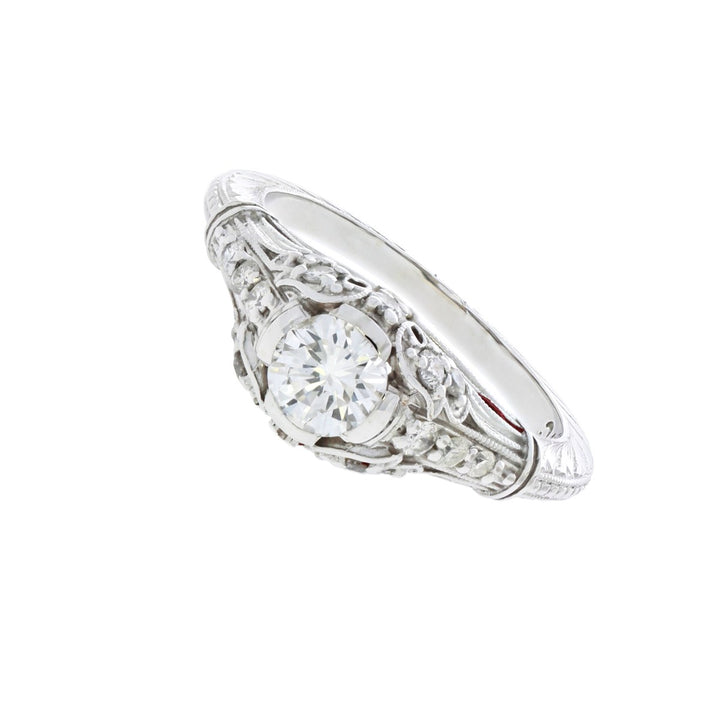 Diamond Filigree Engagement 14K White Gold Ring 0.54CT