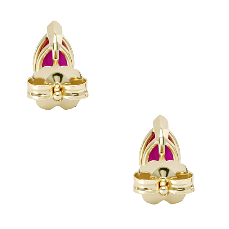 Natural Pear Cut Ruby Stud Earrings 2CTW 14K Yellow Gold