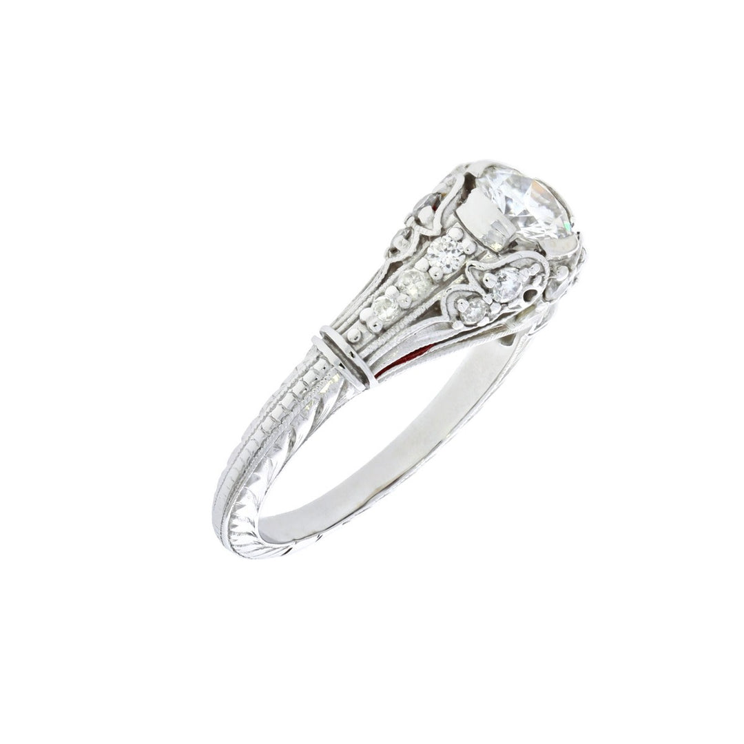 Diamond Filigree Engagement 14K White Gold Ring 0.54CT