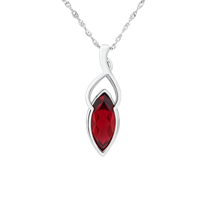 Garnet Diamond Swirl Pendant 14K White Gold 2.16CT
