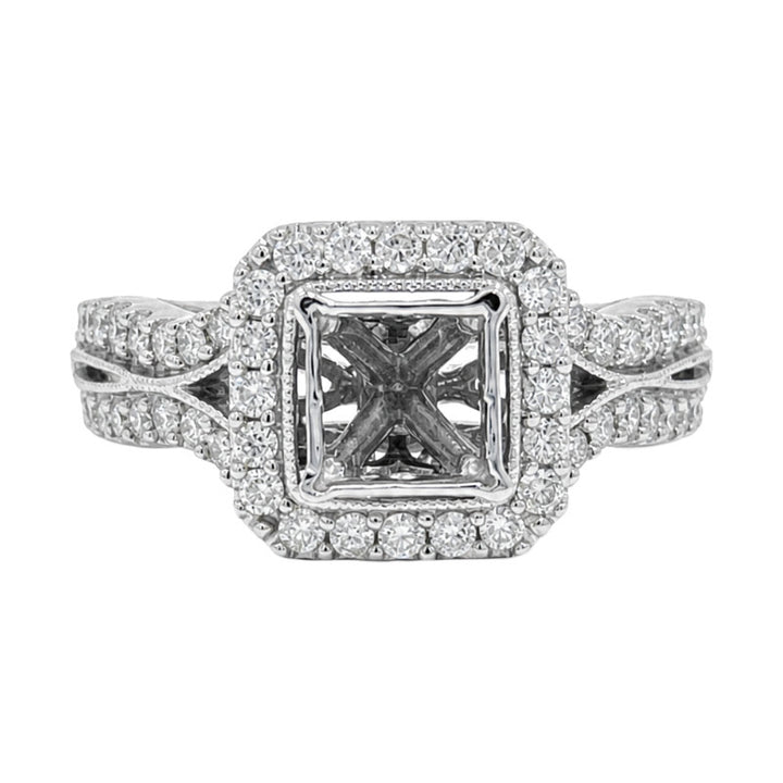 Natural Diamond Halo Princess Engagement Ring Setting 14K White Gold