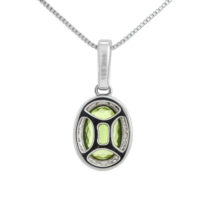 Peridot Diamond Halo Pendant 14K White Gold 1.04CT