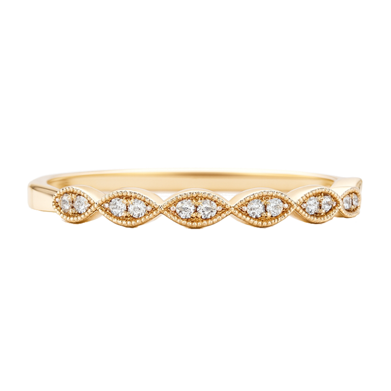 Antique-Style Milgrain Diamond Band 14K Yellow Gold .18CTW