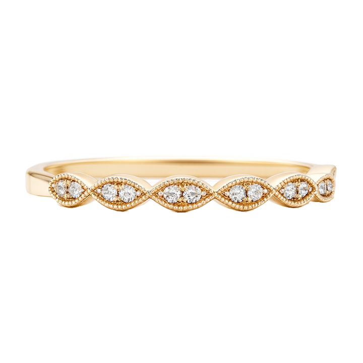 Antique-Style Milgrain Diamond Band 14K Yellow Gold .18CTW