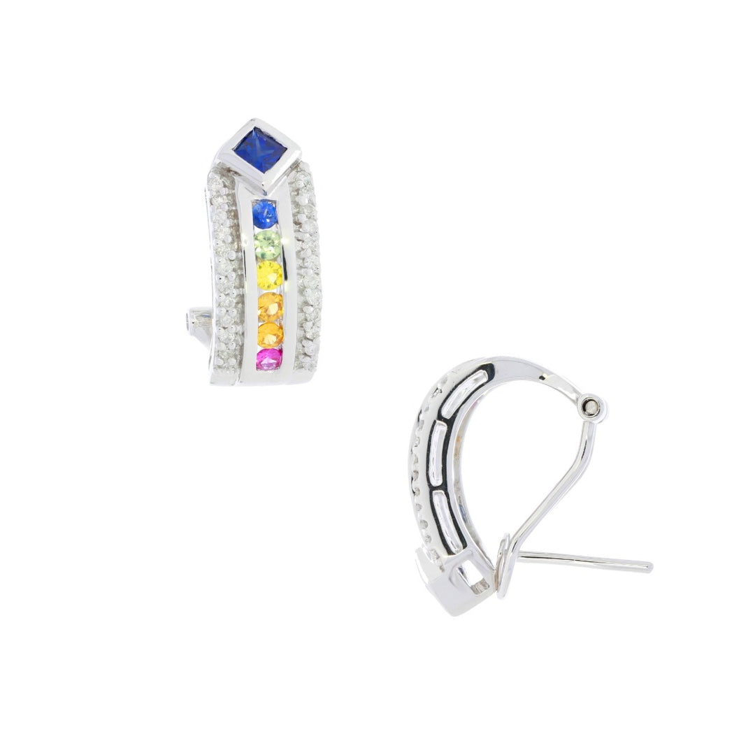 Rainbow Sapphire and Diamond Earrings 14K White Gold 1.20CTW