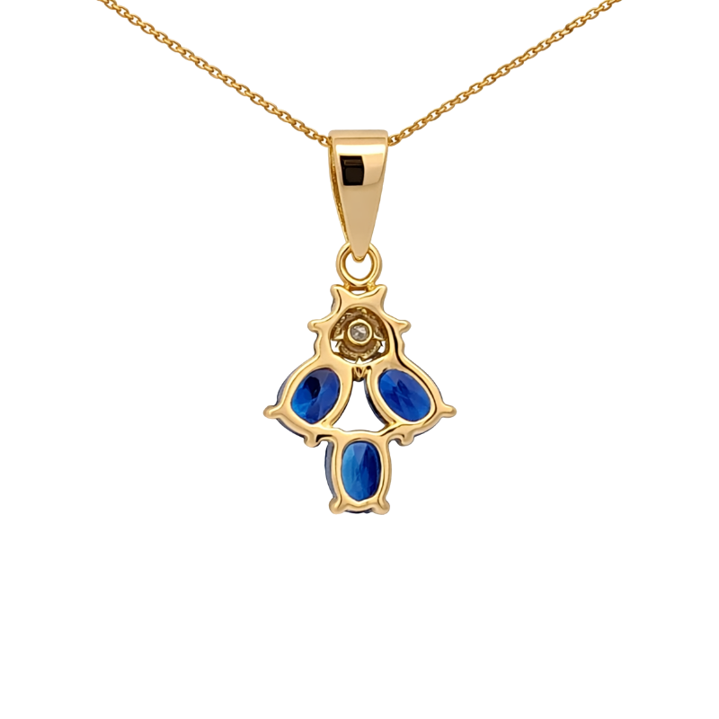Blue Sapphire 3-Stone Diamond Necklace 18K Yellow Gold