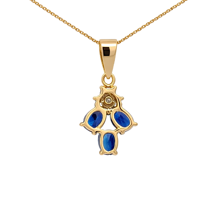 Blue Sapphire 3-Stone Diamond Necklace 18K Yellow Gold