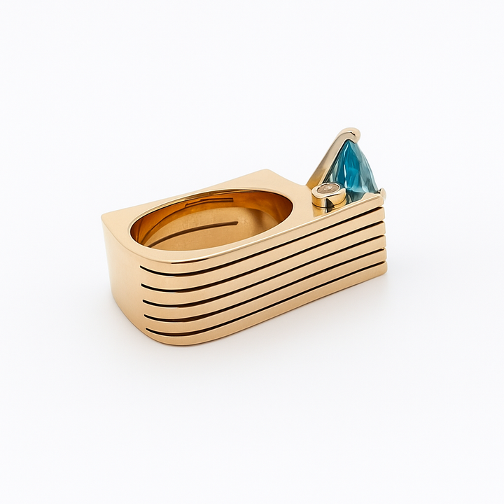 Blue Zircon Diamond Ring 14K Yellow Gold 4.55CT