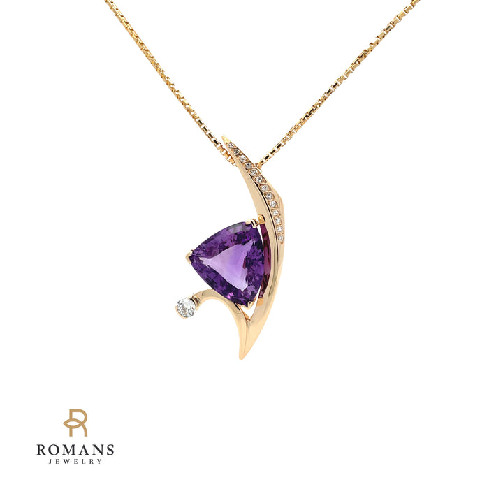 Amethyst Diamond Pendant 14K Yellow Gold 24.62 CT