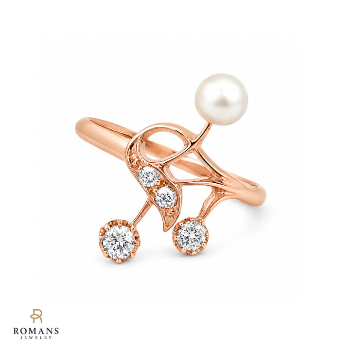 Diamond Pearl Vintage Ring 14K Rose Gold .15 CTW