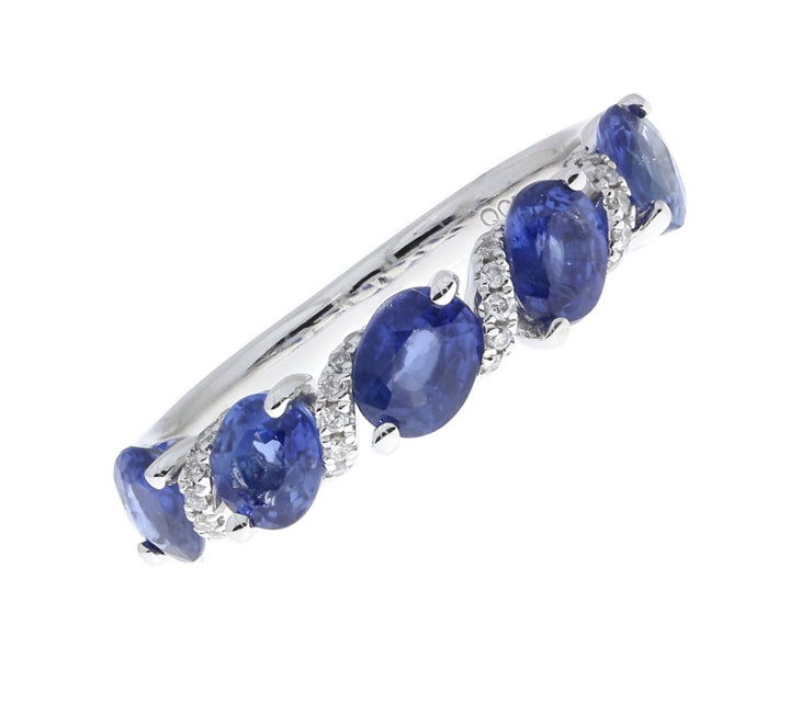 Sapphire Diamond Band 14K White Gold 2.16 CTW