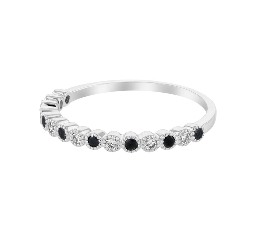Diamond & Black Diamond Milgrain Band 14K White Gold .25 CTW