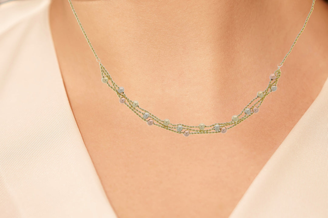 Multiple Row Rope Bead Chain 10K Tri-Tone Gold