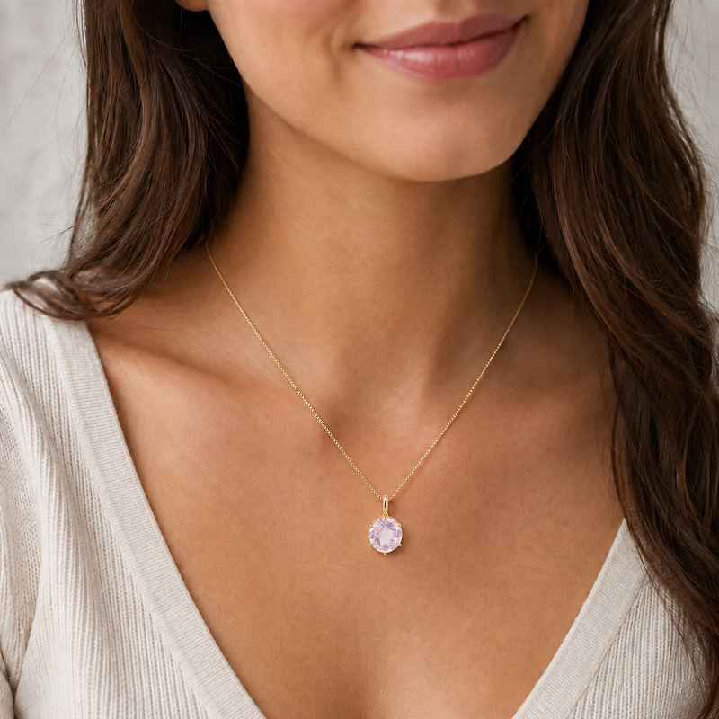 Morganite Checkered Cut Pendant 5.67CT 14K Yellow Gold