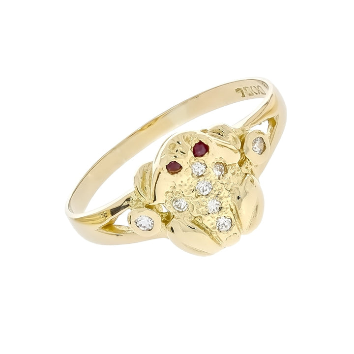 Ruby Diamond Frog Ring 18K Yellow Gold
