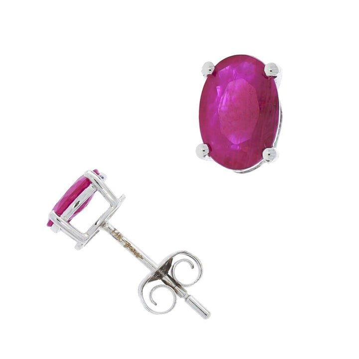 Oval Ruby Stud Earrings 14K White Gold 1.16CTW