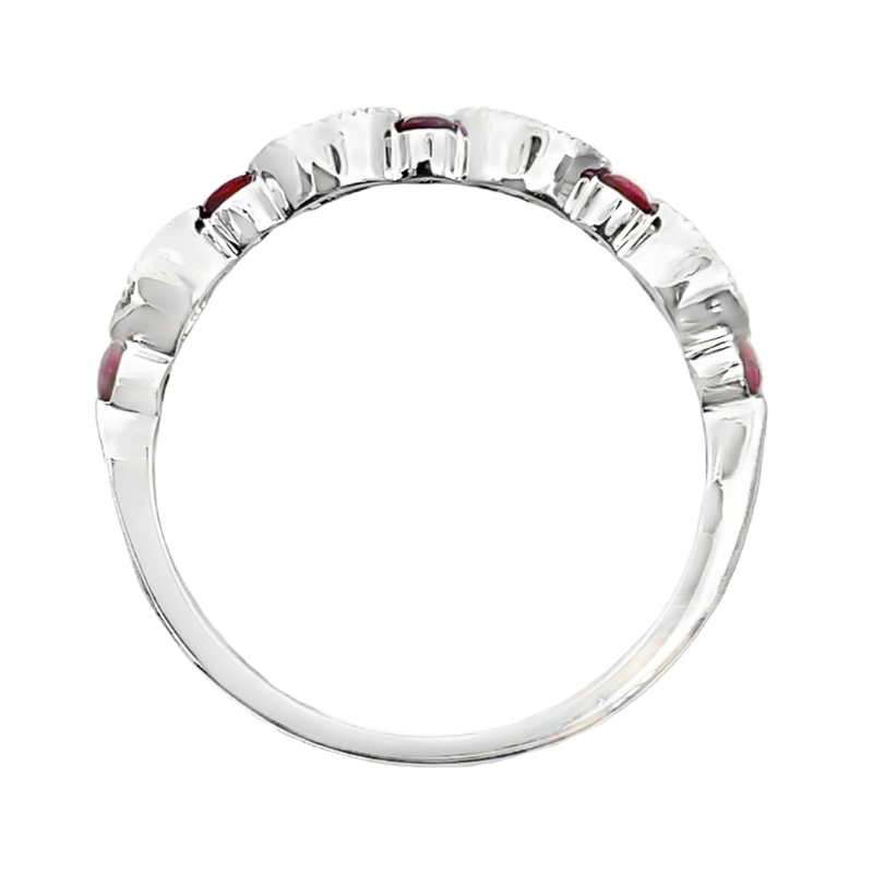 Diamond Ruby Band Milgrain 14K White Gold