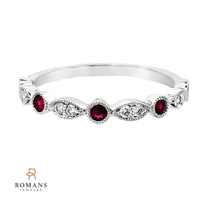 Ruby Diamond 14K White Gold Band