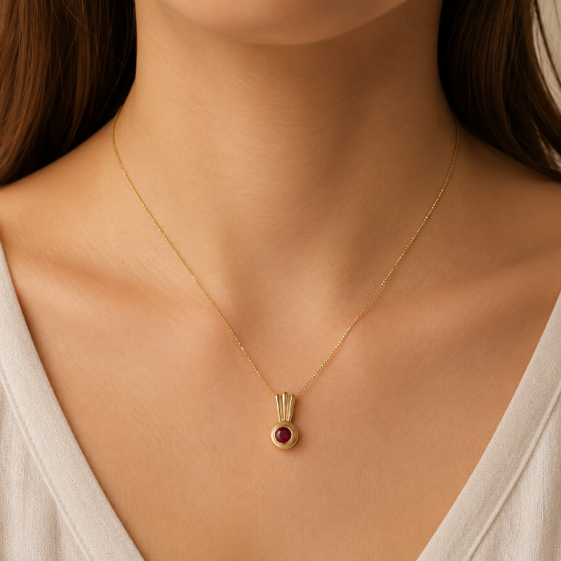 Ruby Retro Slider Pendant .41CT 14K Yellow Gold