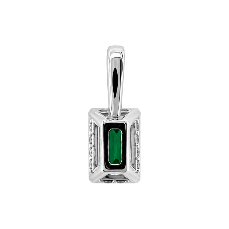 Emerald Hidden Halo Diamond Pendant 0.51CT 14K White Gold