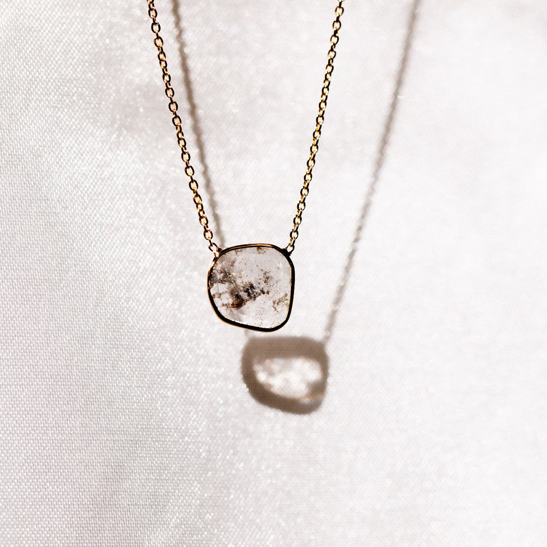 Raw Salt Pepper Diamond Necklace 14K Yellow Gold .67CT