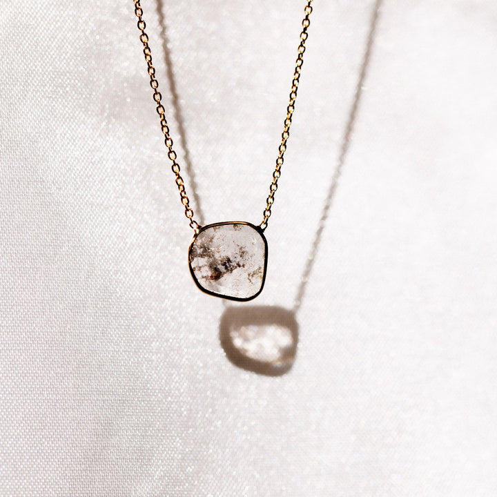Raw Salt Pepper Diamond Necklace 14K Yellow Gold .67CT